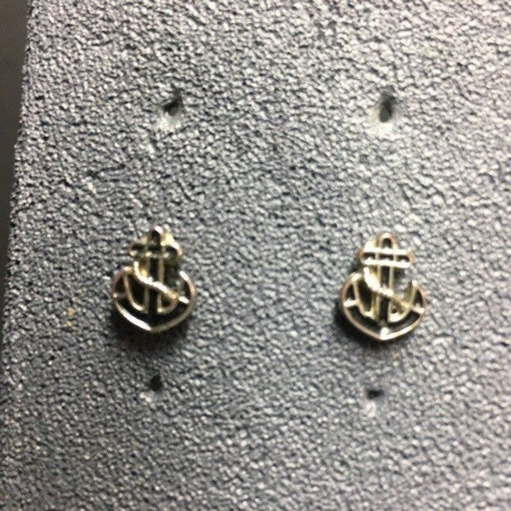Anchor Stud Pierced Earrings Tiny Silver Black Enamel Nautical Beach Sailing